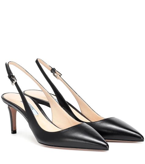 prada black leather pumps|Prada leather slingback pumps.